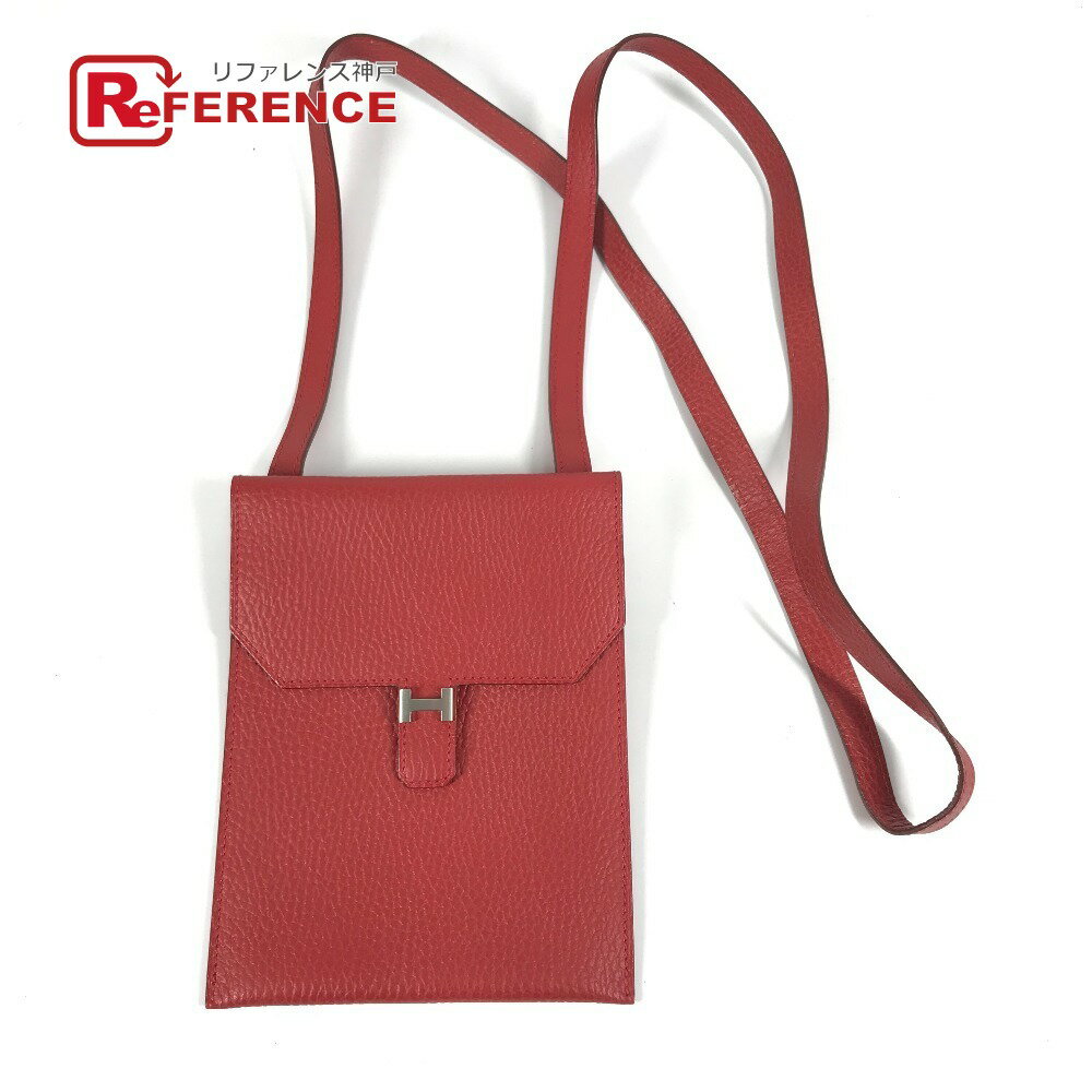 HERMES エルメス Hロゴ アメリー カバン ポシェット 斜め掛け フラップ ショルダーバッグ レザー ユニセックス レッド 【中古】