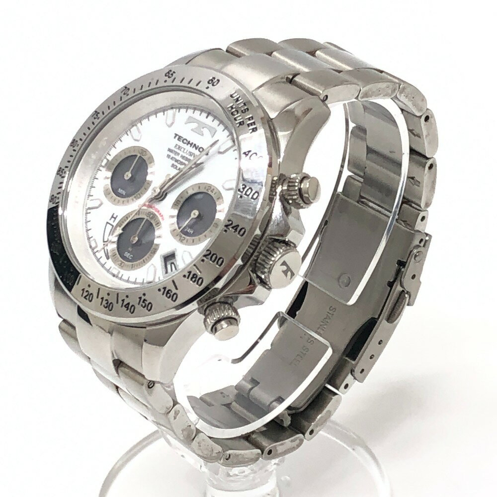 TECHNOS テクノス TE4001SW クロノグラフ ソーラー発電 ソーラー ウォッチ 時計 太陽電池 腕時計 SS メンズ シルバー 【中古】