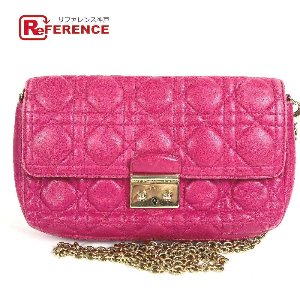 Dior ディオール 2WAYバッグ クラッチバッグ カナージュ ロゴ カバン 斜め掛け チェーンバッグ ショルダーバッグ レザー レディース ピンク 【中古】
