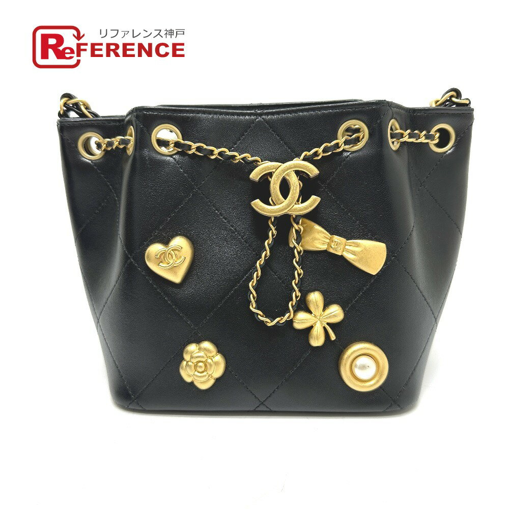 CHANEL シャネル AS5824 25K ドローストリング アイコン チェーン カバン バッグ ショルダーバッグ レザー レディース ブラック 【中古】