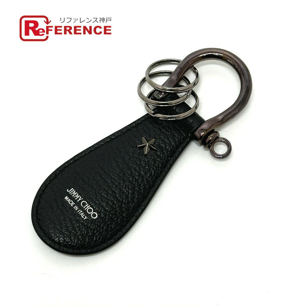 JIMMY CHOO ジミーチュウ スター 靴ベラ キーリング キーホルダー レザー レディース ブラック 【中古】(4.0)
