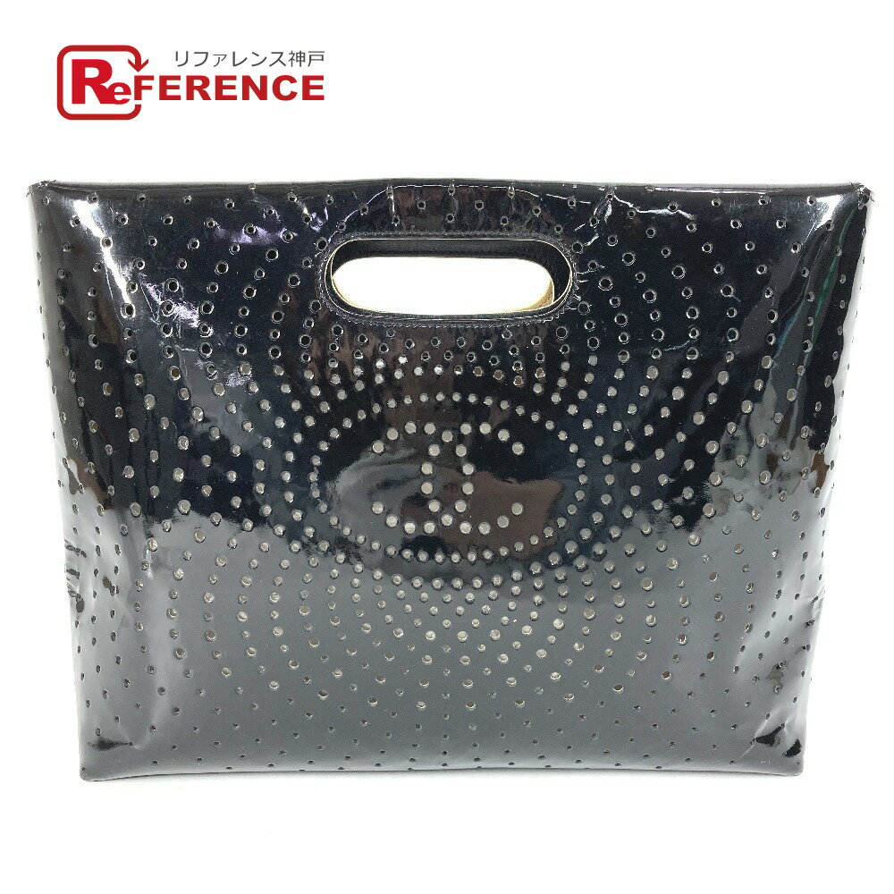 CHANEL シャネル パンチング CC ココマーク ロゴ カバン ハンドバッグ エナメル レディース ブラック 【中古】