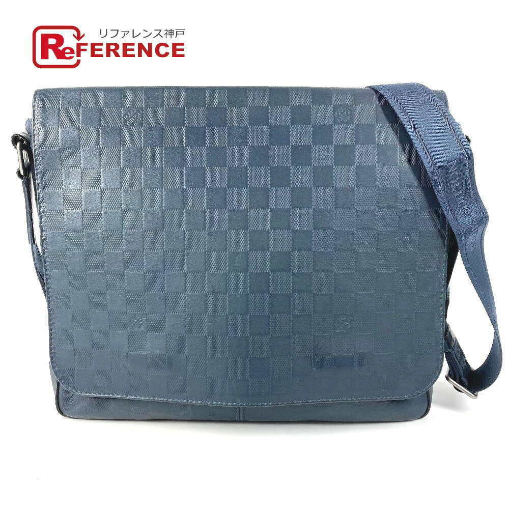 樂天商城 - LOUIS VUITTON ルイヴィトン N41285 ダミエアンフィニ ディストリクトPM カバン 斜め掛け フラップ メッセンジャーバッグ ショルダーバッグ ダミエアンフィニレザー ユニセックス ネイビー 【中古】