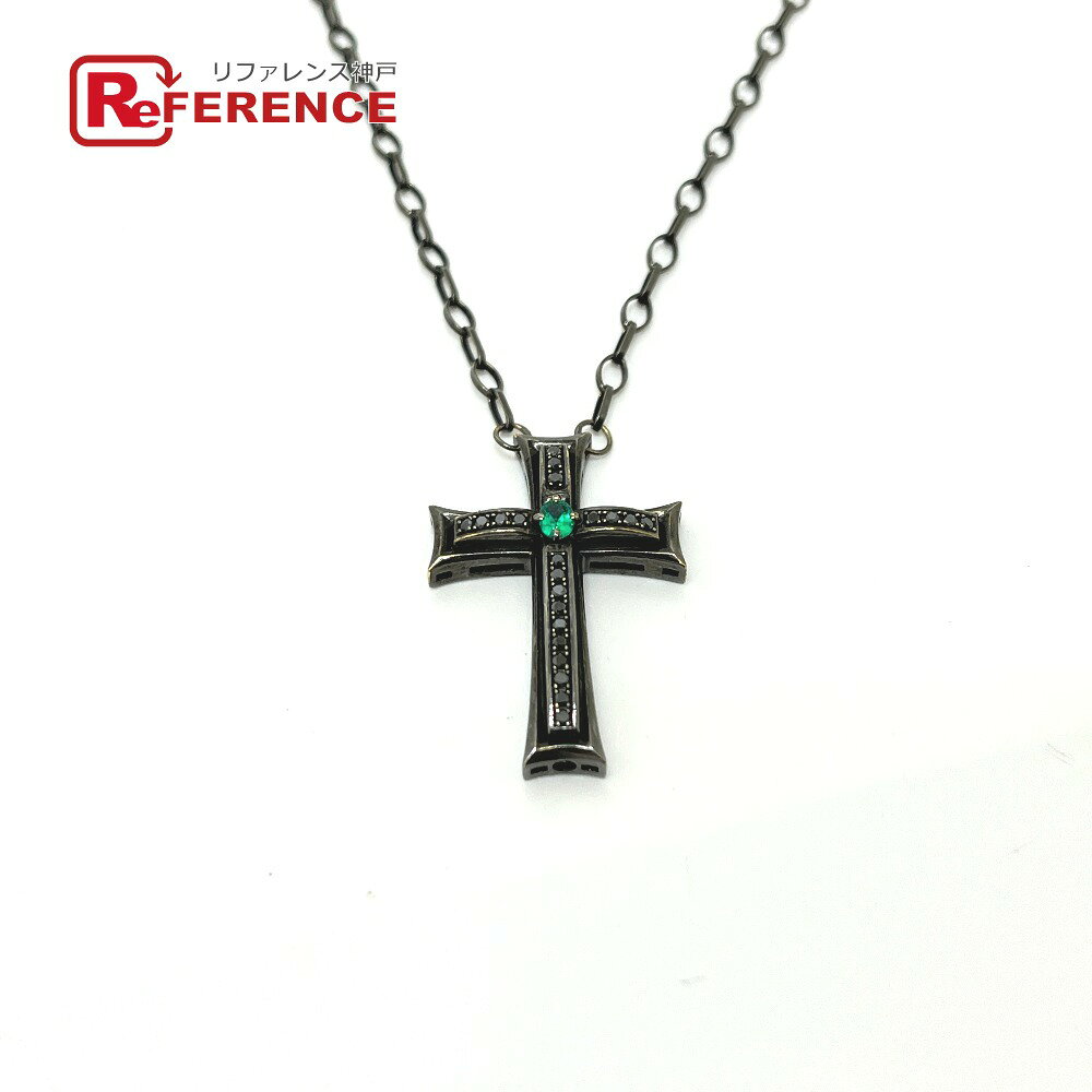 VARTIX ヴァティックス K10 ブラック加工 クロス エメラルド ブラックダイヤ チェーン アクセサリー ネックレス K10 ユニセックス ブラック 【中古】