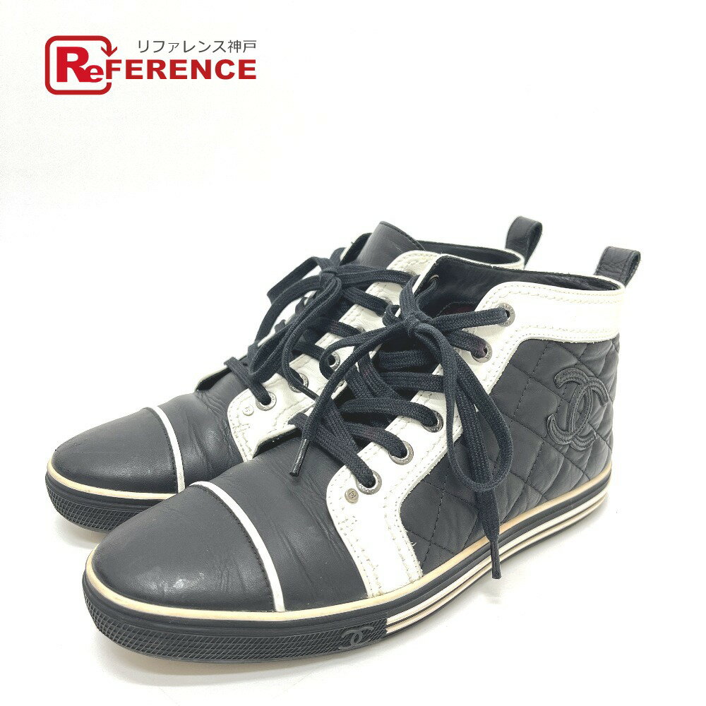 CHANEL シャネル G28067 マトラッセ ココマーク バイカラー ハイカット スニーカー 靴 スニーカー レザー レディース ブラック 【中古】