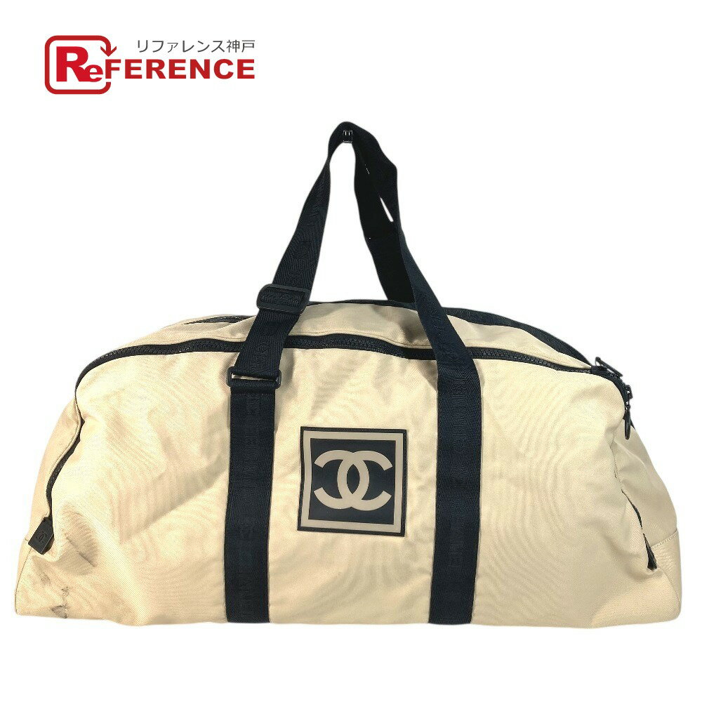 CHANEL - CHANEL シャネル CC ココマーク ロゴ バイカラー ショルダーバッグ 肩掛け 旅行バッグ トラベルバッグ ボストンバッグ ナイロンキャンバス ユニセックス ベージュ 【中古】