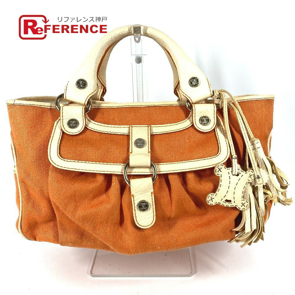 CELINE セリーヌ フリンジ タッセル ロゴ マカダム ブギーバッグ トートバッグ カバン ハンドバッグ レザー/キャンバス レディース オレンジ 【中古】