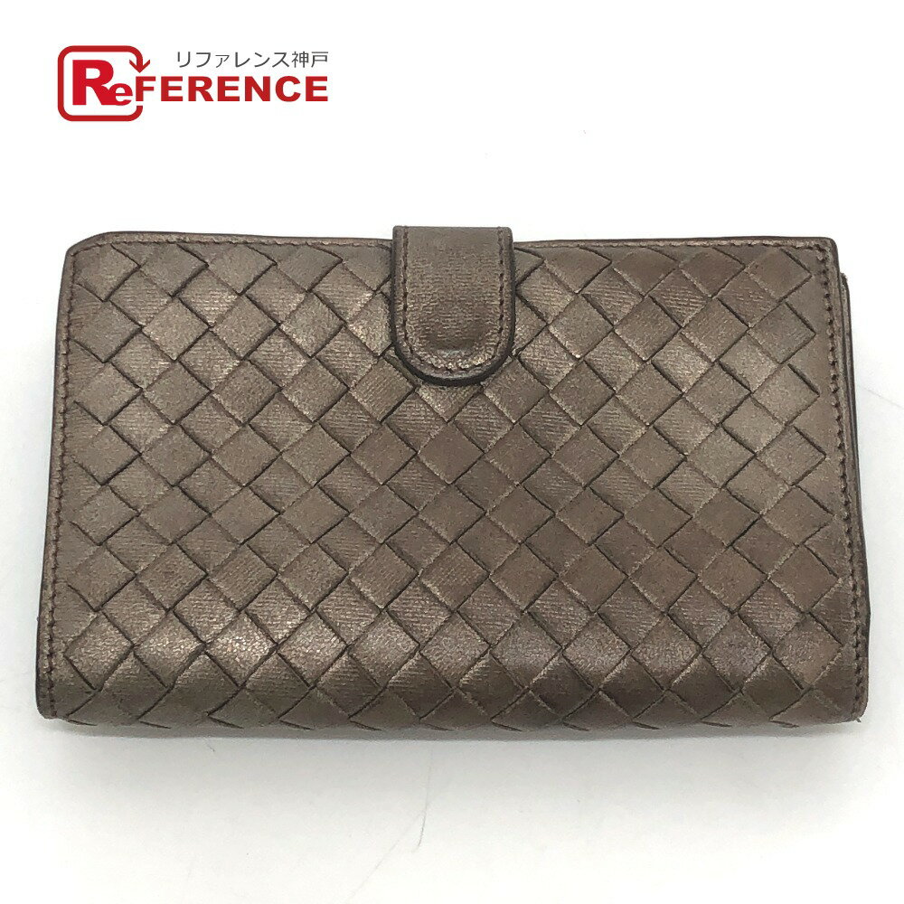 BOTTEGA VENETA ボッテガヴェネタ イントレチャート ジップアラウンド ウォレット 2つ折り財布 レザー レディース ブラウン 【中古】