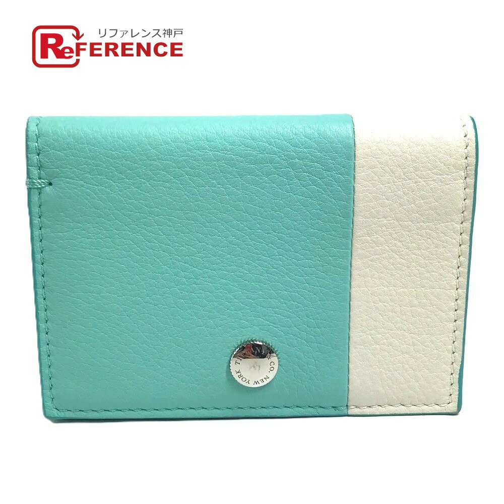 TIFFANY&Co. ティファニー カラーブロック 名刺入れ パスケース 2つ折り カードケース レザー ユニセックス ブルー 【中古】