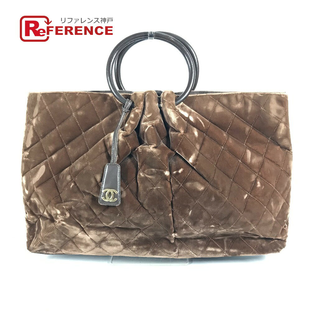 CHANEL シャネル ラウンドハンドル CC ココマーク ロゴ キルティング マトラッセ カバン ハンドバッグ ベロア レディース ブラウン 【中古】