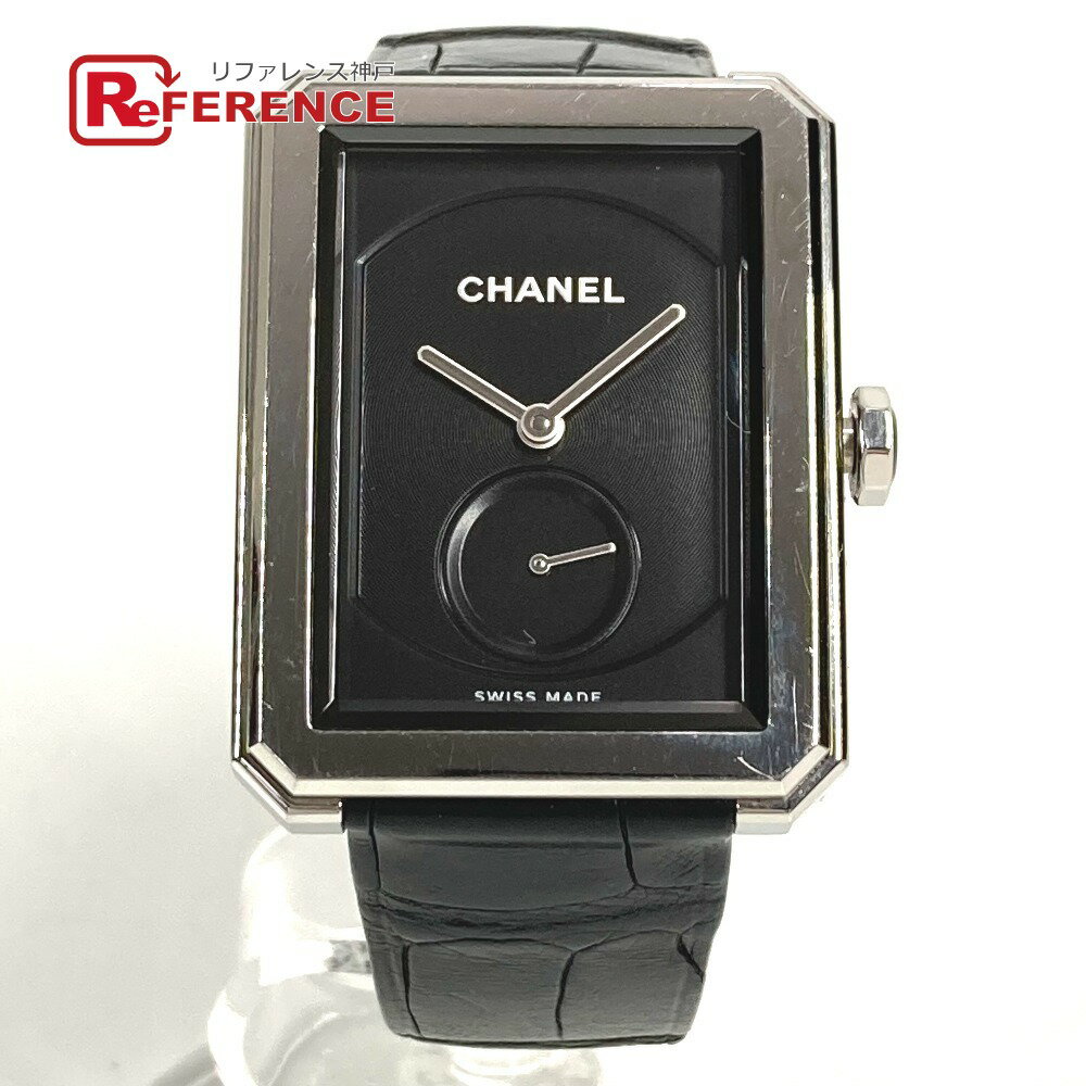 CHANEL - CHANEL シャネル H5319 ボーイフレンド ロゴ ウォッチ 時計 革ベルト 腕時計 レザー ユニセックス ブラック 【中古】