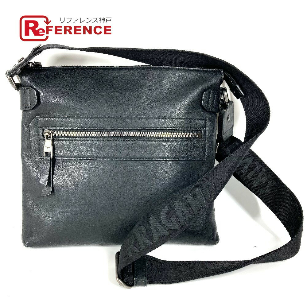 樂天商城 - Salvatore Ferragamo サルヴァトーレフェラガモ ロゴ カバン 斜め掛け ショルダーバッグ レザー ユニセックス ブラック 【中古】