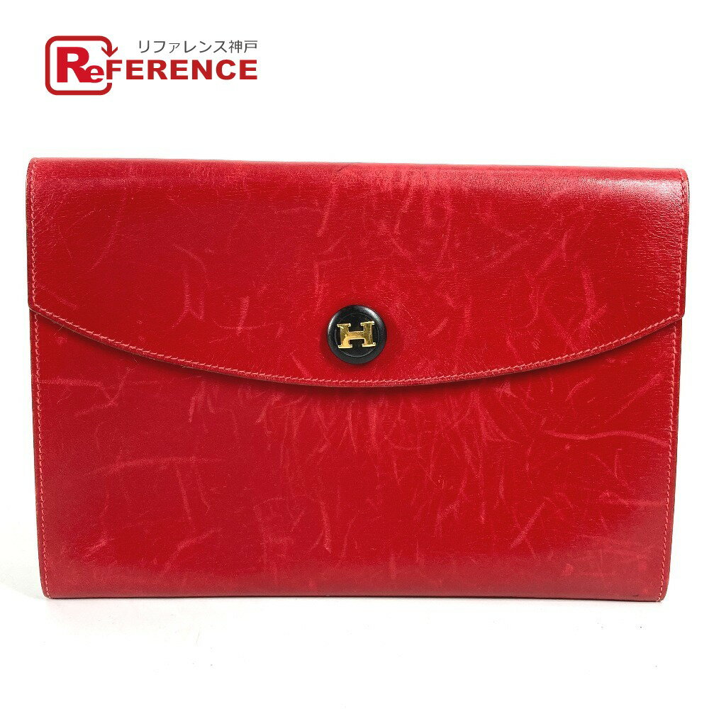 HERMES エルメス Hロゴ ヴィンテージ ポシェットリオ ポシェットリオ クラッチバッグ カバン ポーチ セカンドバッグ レザー ユニセックス レッド 【中古】