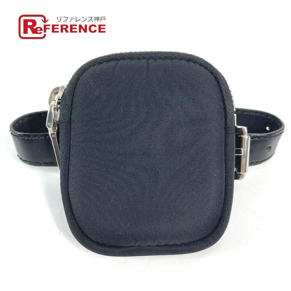 PRADA プラダ トライアングルロゴ 三角ロゴ プレート ベルト付き ミニ マルチポーチ ポーチ レザー/ナイロン ユニセックス ブラック 【中古】