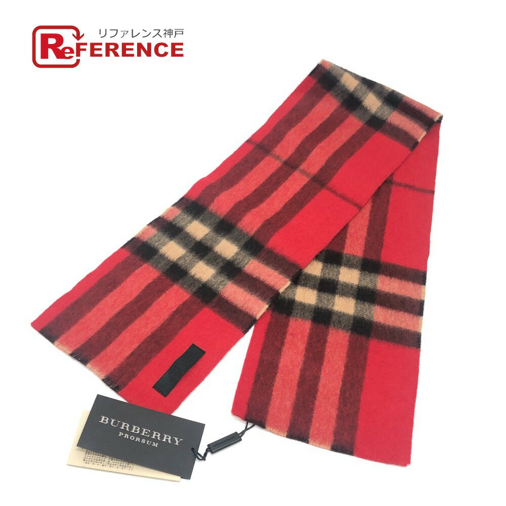BURBERRY バーバリー Prorsum プロ―サム チェック柄 防寒具 ファッション小物 ショート マフラー カシミヤ レディース レッド 未使用 【中古】