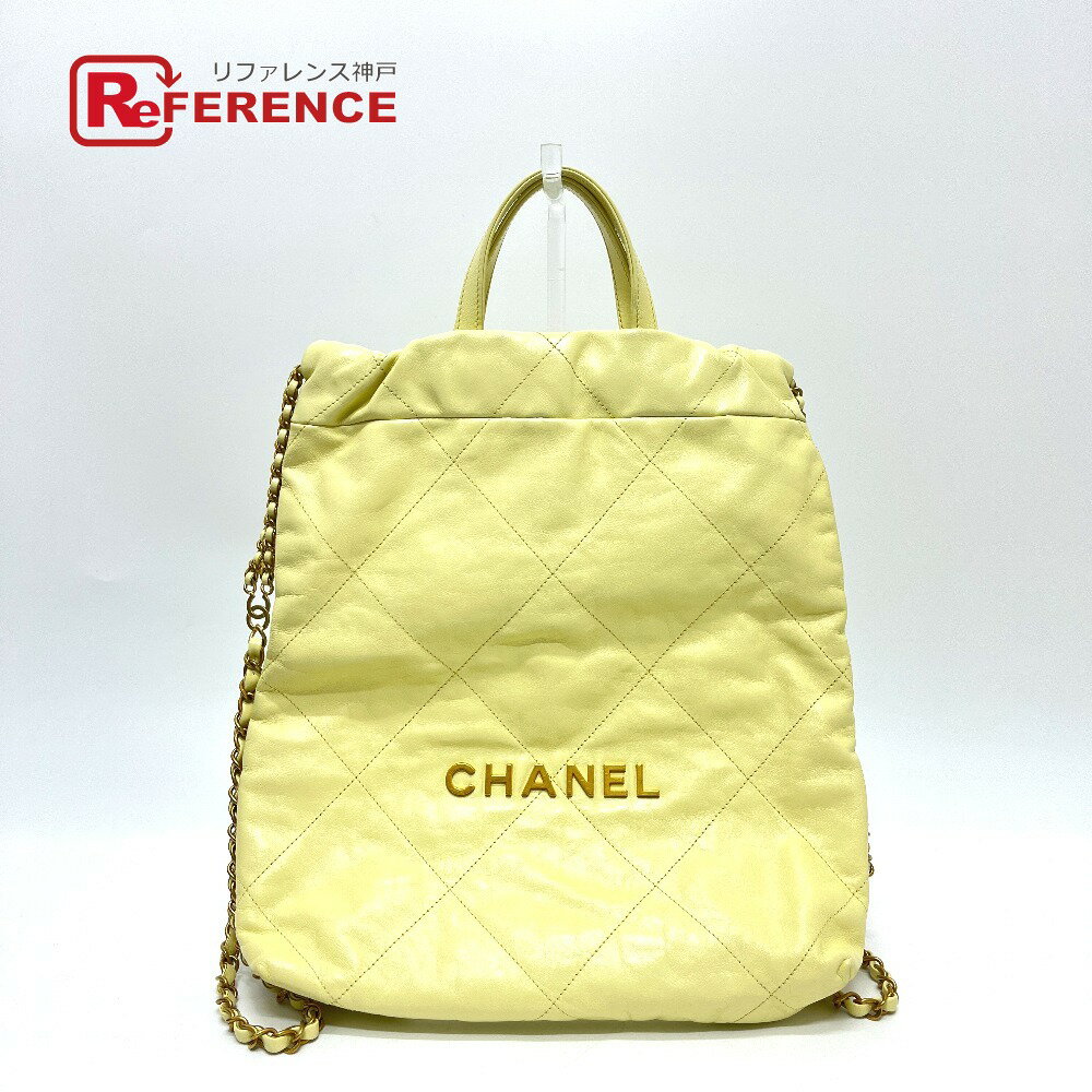 CHANEL シャネル CHANEL22 シャネル22 スモール チェーン 2WAY デイパック カバン バッグ リュックサック レザー レディース イエロー 未使用 【中古】