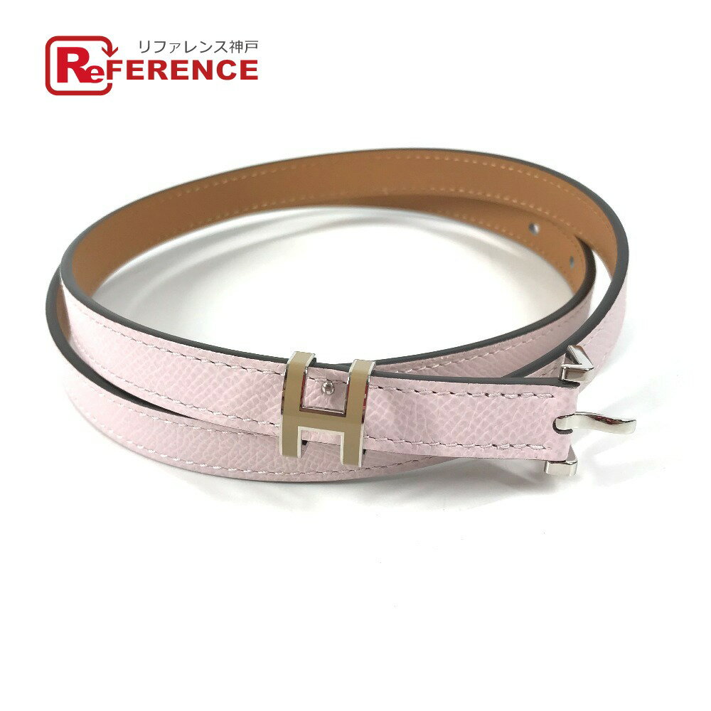 HERMES エルメス ポップアッシュ Hロゴ バックルベルト 細ベルト アクセサリー ベルト レザー レディース モーヴペール ピンク 新品同様 【中古】