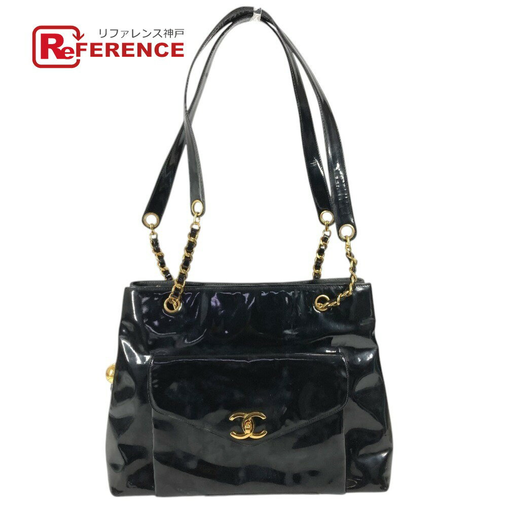 CHANEL シャネル ヴィンテージ CC ココマーク ロゴ ココボール カバン Wチェーンバッグ 肩掛け トートバッグ ショルダーバッグ パテントレザー レディース ブラック 【中古】