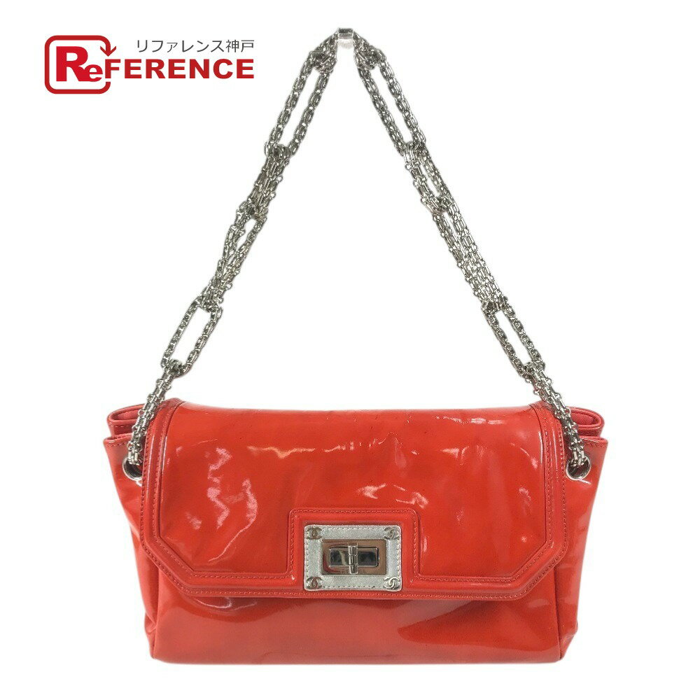 CHANEL シャネル CC ココマーク ロゴ 2.55金具 ロゴ カバン 肩掛け Wチェーンバッグ フラップ ショルダーバッグ パテントレザー レディース レッド系オレンジ系 【中古】