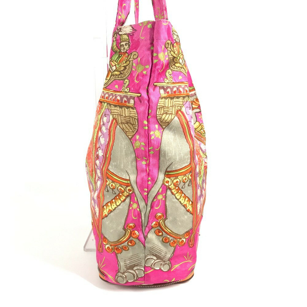 HERMES エルメス カバン エコバッグ 折り畳み シルキーポップ エレファント柄 トートバッグ ハンドバッグ ショルダーバッグ レザー /シルク ユニセックス オレンジ 【中古】 3