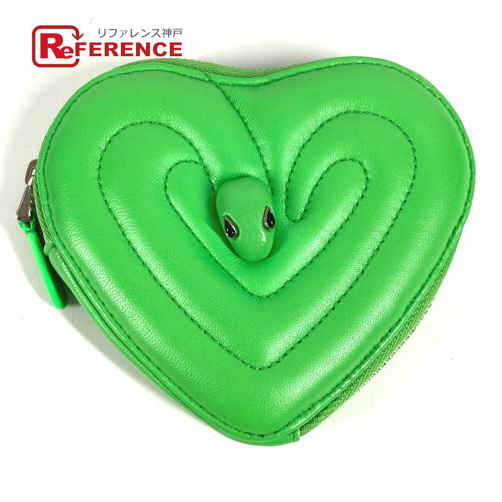 BVLGARI - BVLGARI ブルガリ AMBUSH アンブッシュ ロゴ ハート 財布 小銭入れ コインケース レザー ユニセックス グリーン 【中古】