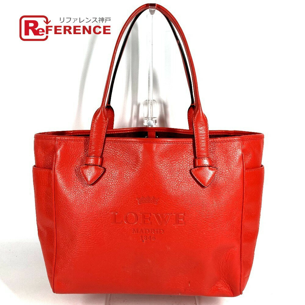 LOEWE ロエベ ロゴ ヘリテージ カバン 肩掛け トートバッグ ショルダーバッグ レザー ユニセックス オレンジレッド系 【中古】