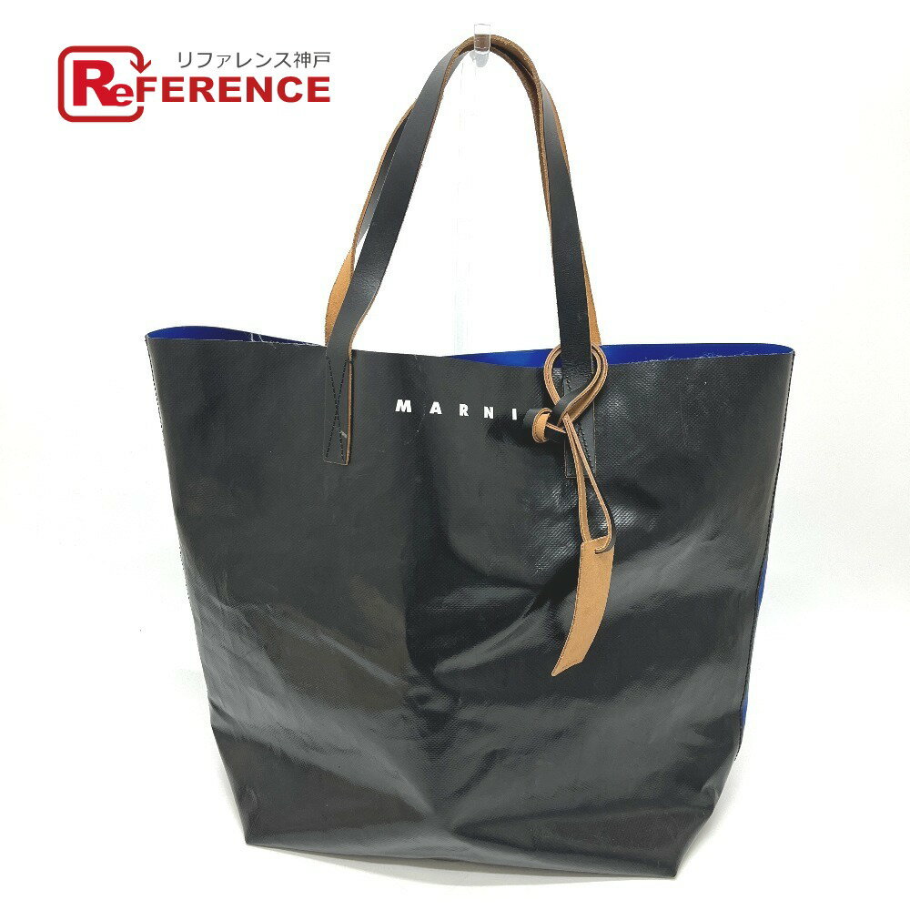 国内正規品 MARNI マルニ トートバッグ 黒 青 イタリア製 MARNI - トートバック / バイカラー (ブラック/ブルー) / PVC