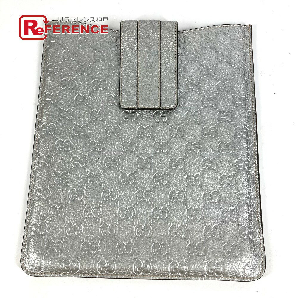 GUCCI グッチ 256575 GG アイパッドケース アイパッド タブレット ケース カバー iPadケース シマレザー ユニセックス シルバー 【中古】