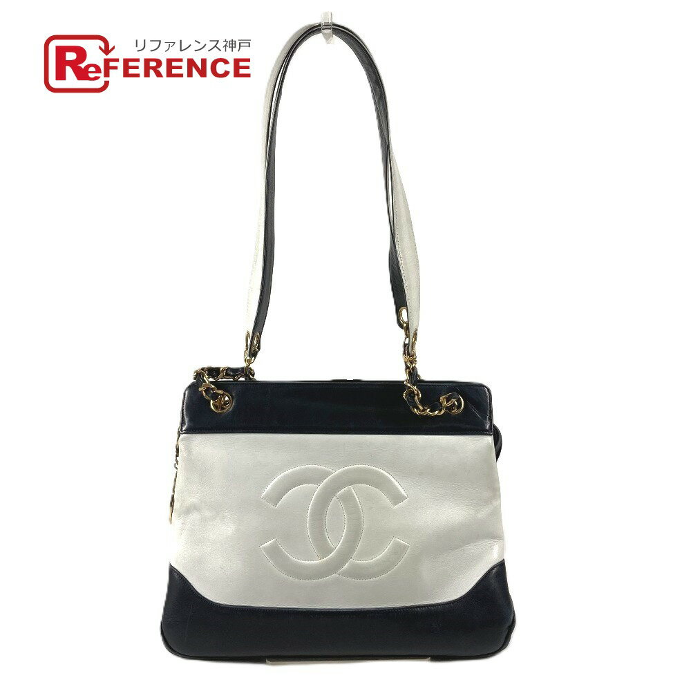 CHANEL シャネル ヴィンテージ バイカラー CC ココマーク ロゴ Wチェーン カバン 肩掛け トートバッグ チェーンバッグ ショル...