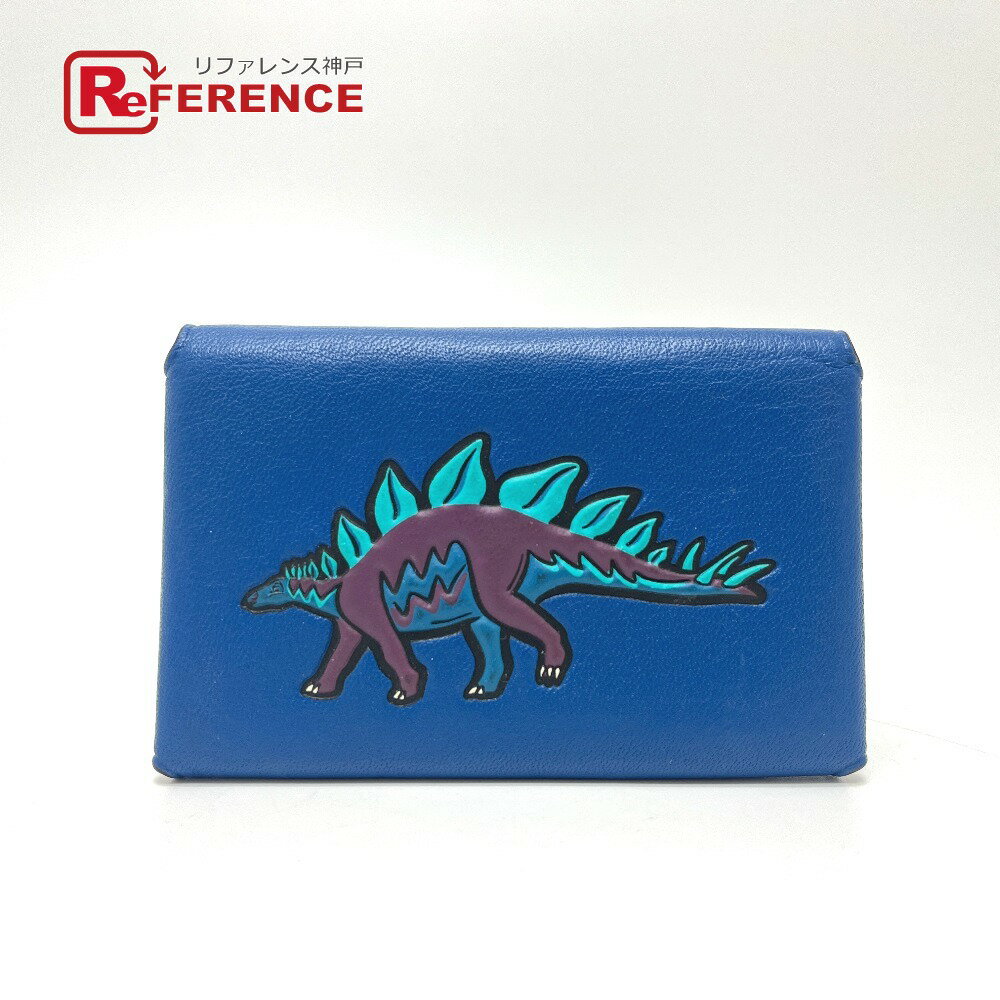 COACH コーチ 恐竜 ダイナソー 名刺入れ コインケース 小物 パスケース カードケース レザー レディース ブルー 【中古】