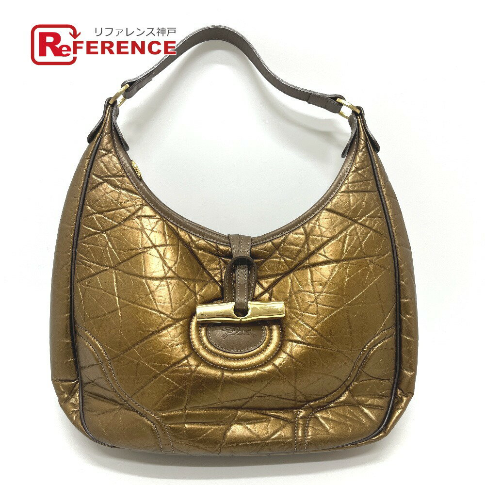 乐天商城 - Longchamp ロンシャン ロゴ カバン ハンドバッグ トートバッグ ショルダーバッグ レザー/ナイロン レディース ブロンズゴールド 【中古】