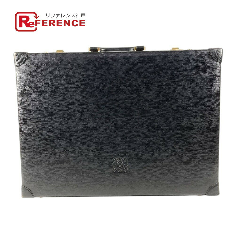 LOEWE ロエベ ヴィンテージ ロゴ アナグラム アタッシュケース カバン トートバッグ ビジネスバッグ BOX ハンドバッグ レザー ユニセックス ブラック 【中古】