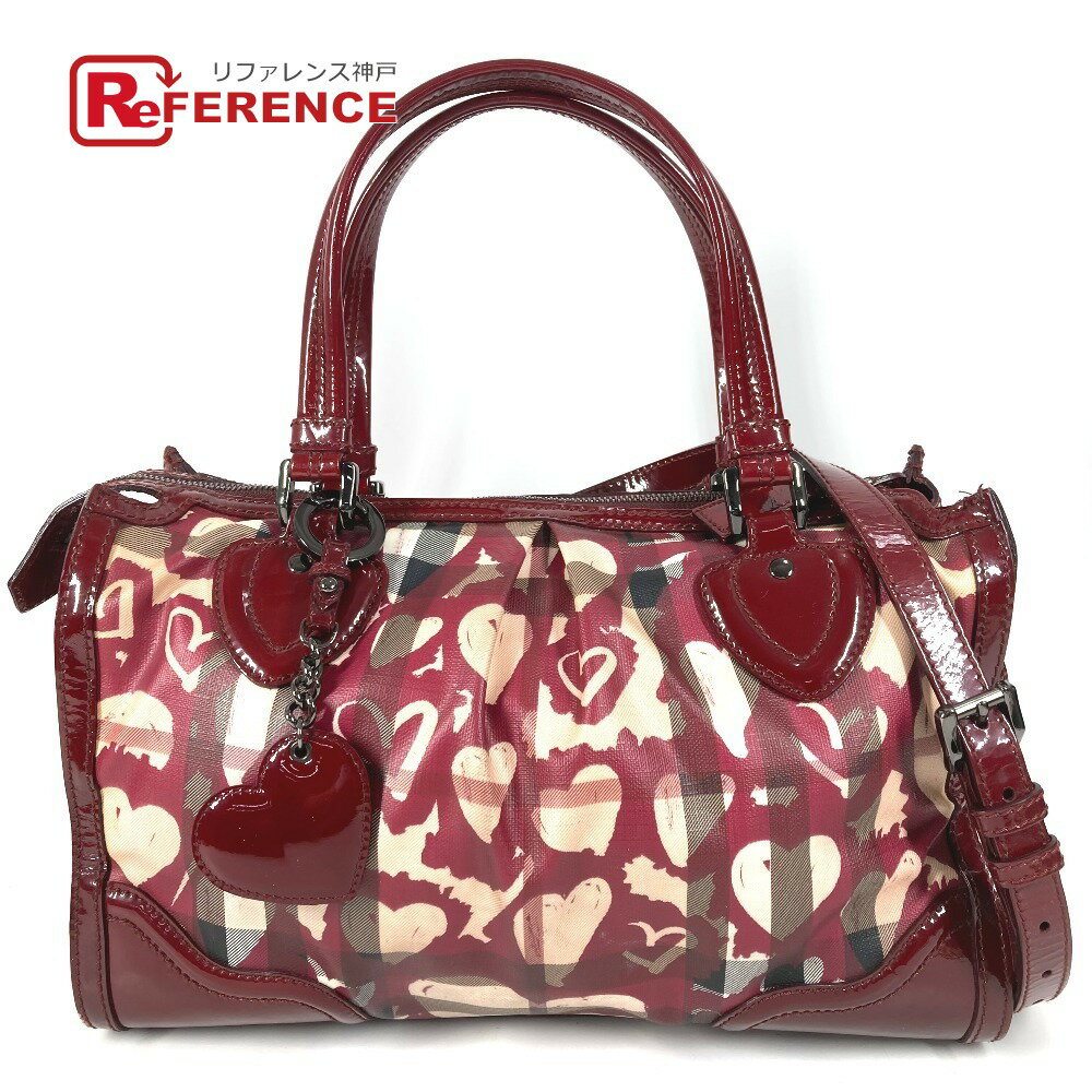 BURBERRY バーバリー チェック ハート ロゴ カバン 肩掛け トートバッグ ショルダーバッグ PVC /エナメル ユニセックス ベージュ 【中古】