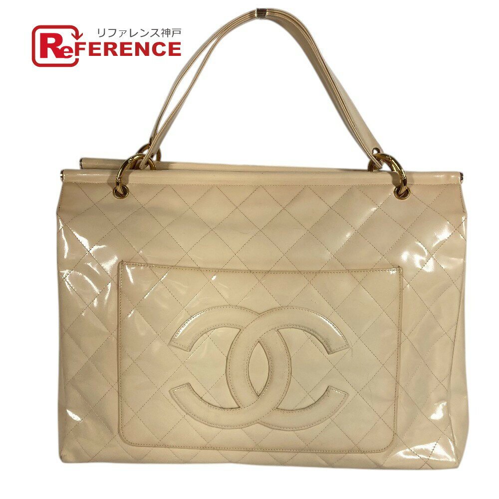 CHANEL シャネル ヴィンテージ キルティング マトラッセ CC ココマーク ロゴ カバン ハンドバッグ エナメル ユニセックス ホワイト 【中古】