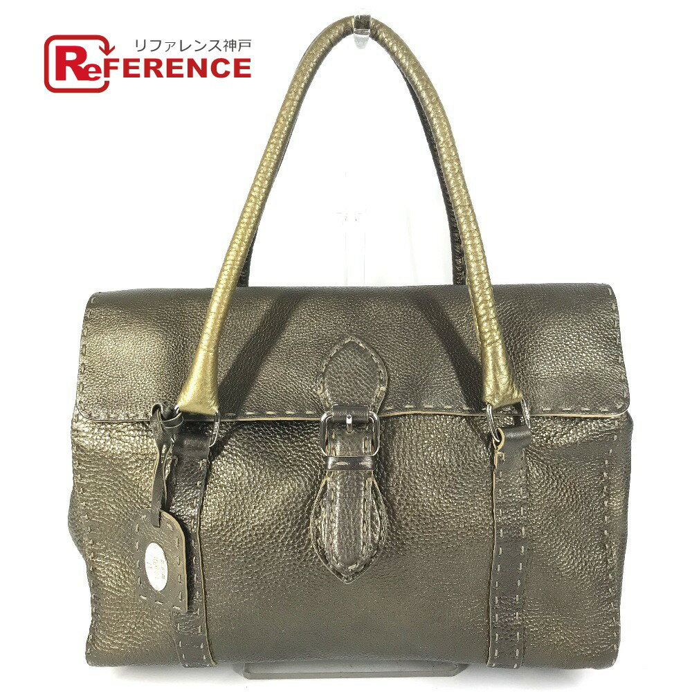 C, G, K - FENDI フェンディ セレリア ステッチ カバン トートバッグ フラップ ハンドバッグ レザー ユニセックス メタリックゴールド系 【中古】