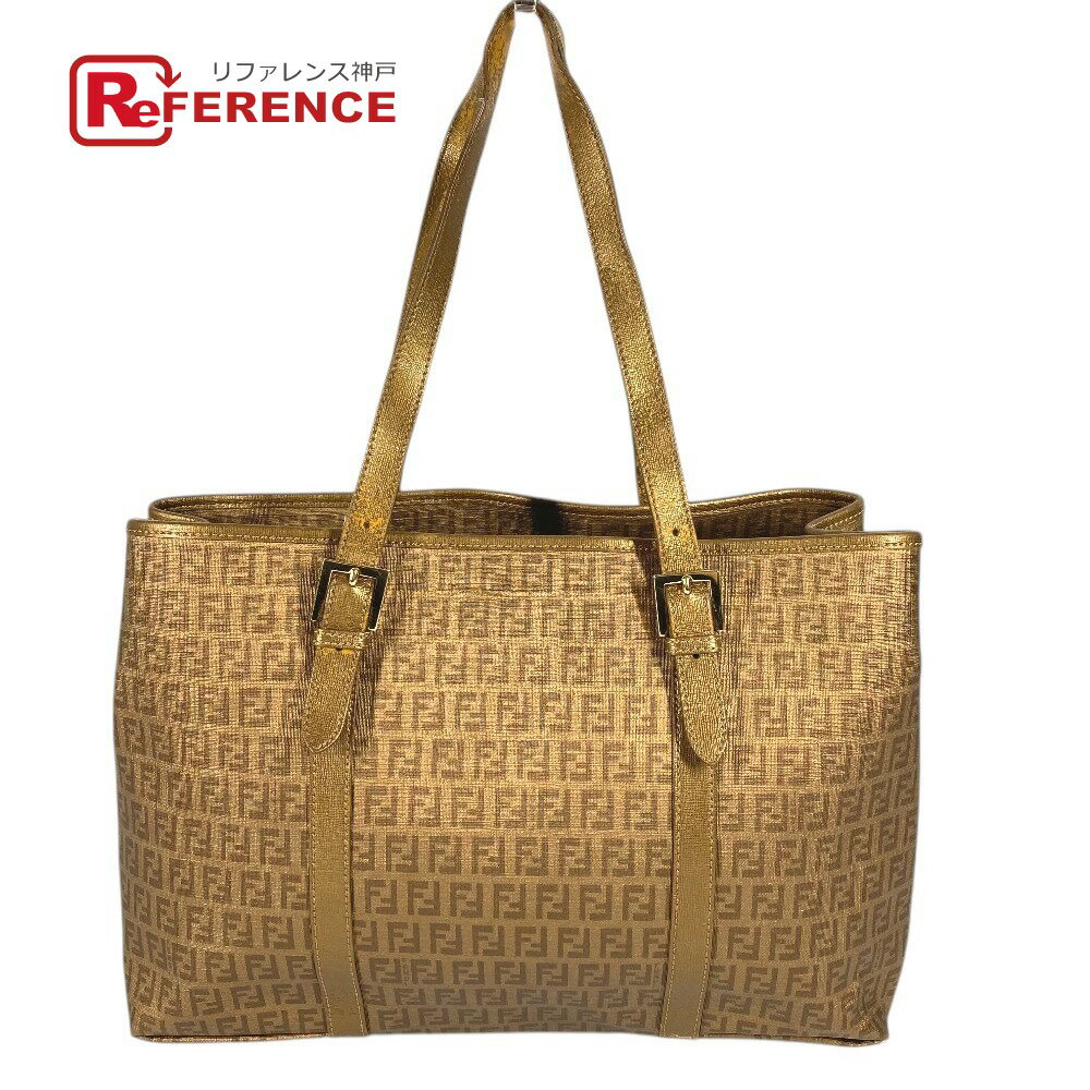 FENDI - FENDI フェンディ 8BH238 ズッカ ズッキーノ ロゴ カバン トートバッグ 肩掛け ショルダーバッグ PVC/レザー ユニセックス ゴールド 【中古】