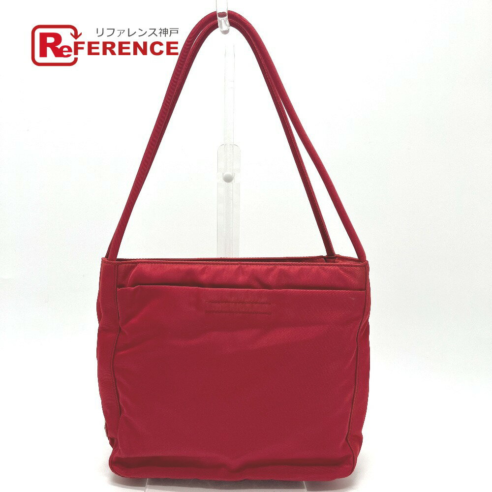 PRADA - PRADA プラダ B8725 ロゴ カバン トートバッグ 肩掛け トライアングルプレート ハンドバッグ ナイロン ユニセックス レッド 【中古】