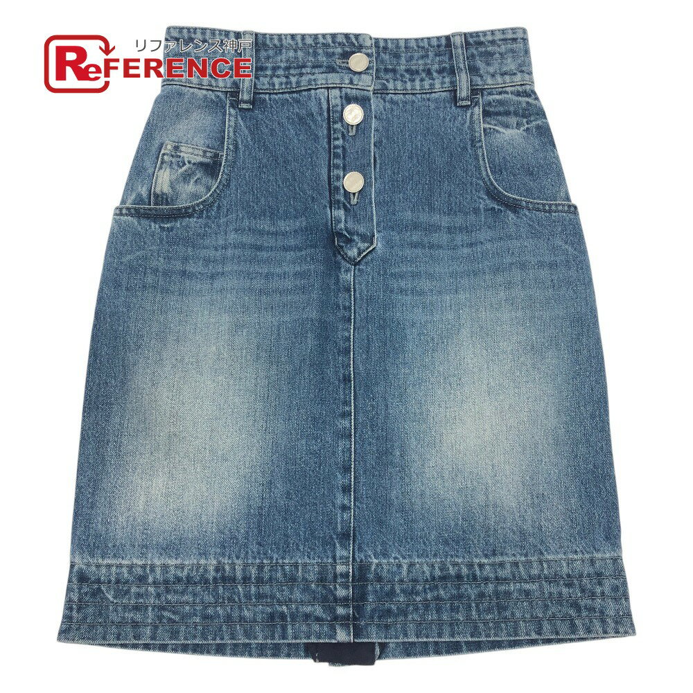 Rakuten - CHANEL シャネル P55976 ココマークボタン アパレル ボトムス ひざ丈 デニム スカート コットン レディース ブルー 新品同様 【中古】