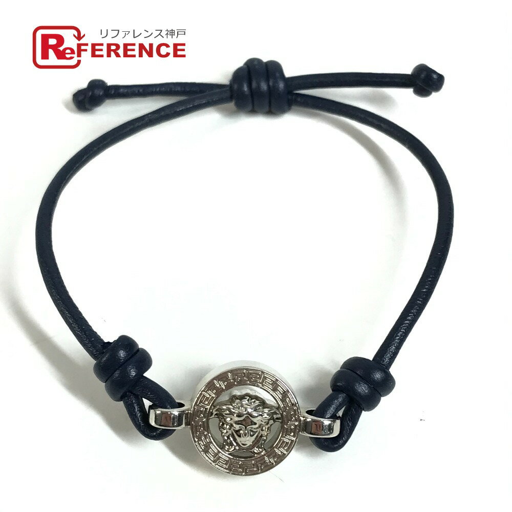 Rakuten - VERSACE ヴェルサーチ メデューサ ロゴ アクセサリー バングル ブレスレット レザー ユニセックス ネイビー 【中古】