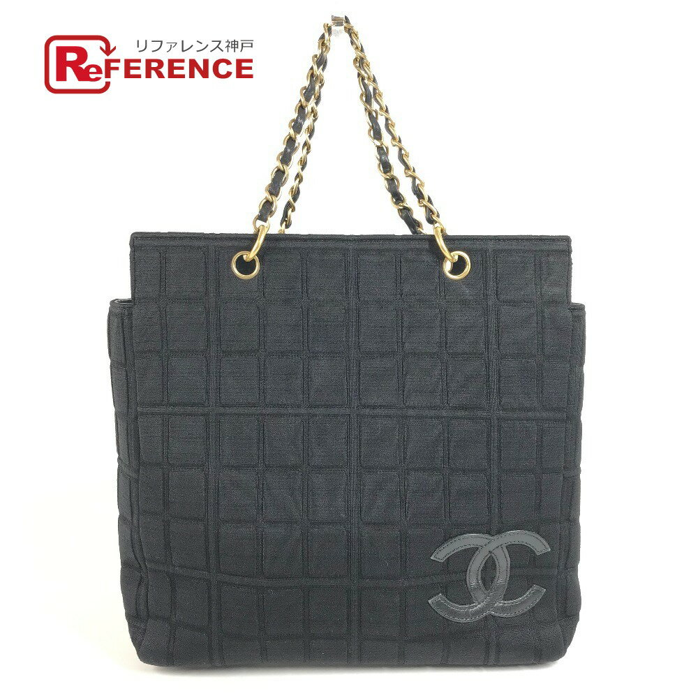 樂天商城 - CHANEL シャネル CC ココマーク ロゴ チョコバー トートバッグ カバン Wチェーン チェーンバッグ ショルダーバッグ コットン /レザー ユニセックス ブラック 【中古】
