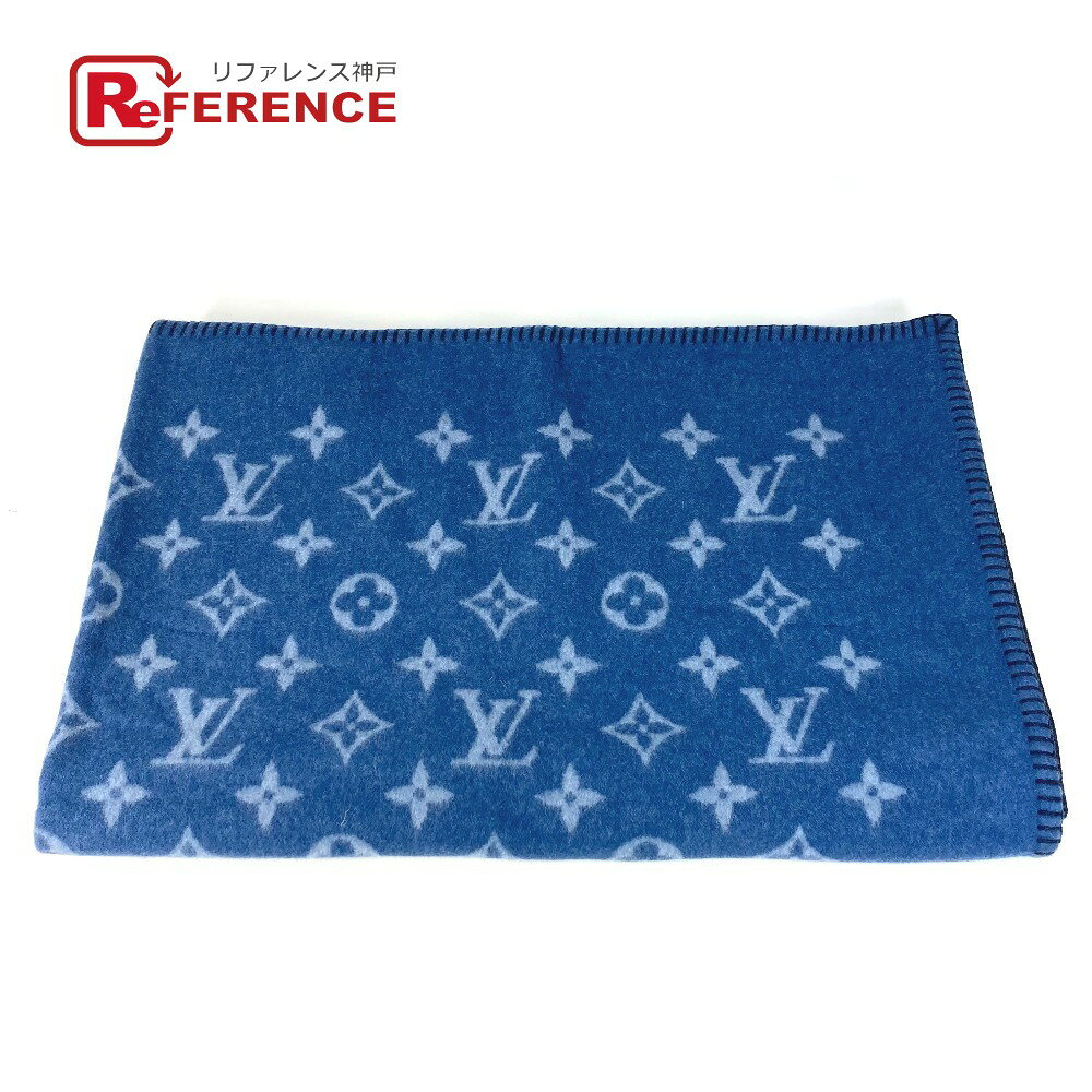 LOUIS VUITTON ルイヴィトン M75689 モノグラム ロゴ 毛布 インテリア ブランケット ウール /アンゴラ ユニセックス ブルー 【中古】