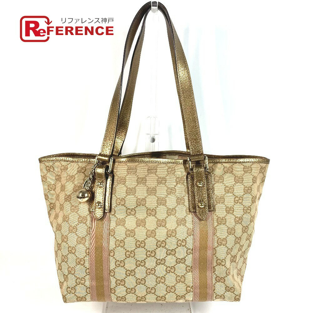 GUCCI グッチ 137396 チャーム付き ロゴ GG カバン 肩掛け トートバッグ ショルダーバッグ GGキャンバス/レザー ユニセックス ベージュ 【中古】
