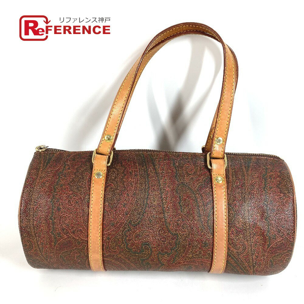 Rakuten - ETRO エトロ 筒形 ペイズリー柄 ロゴ 肩掛け ハンドバッグ カバン ショルダーバッグ レザー/キャンバス ユニセックス ワインレッド 【中古】
