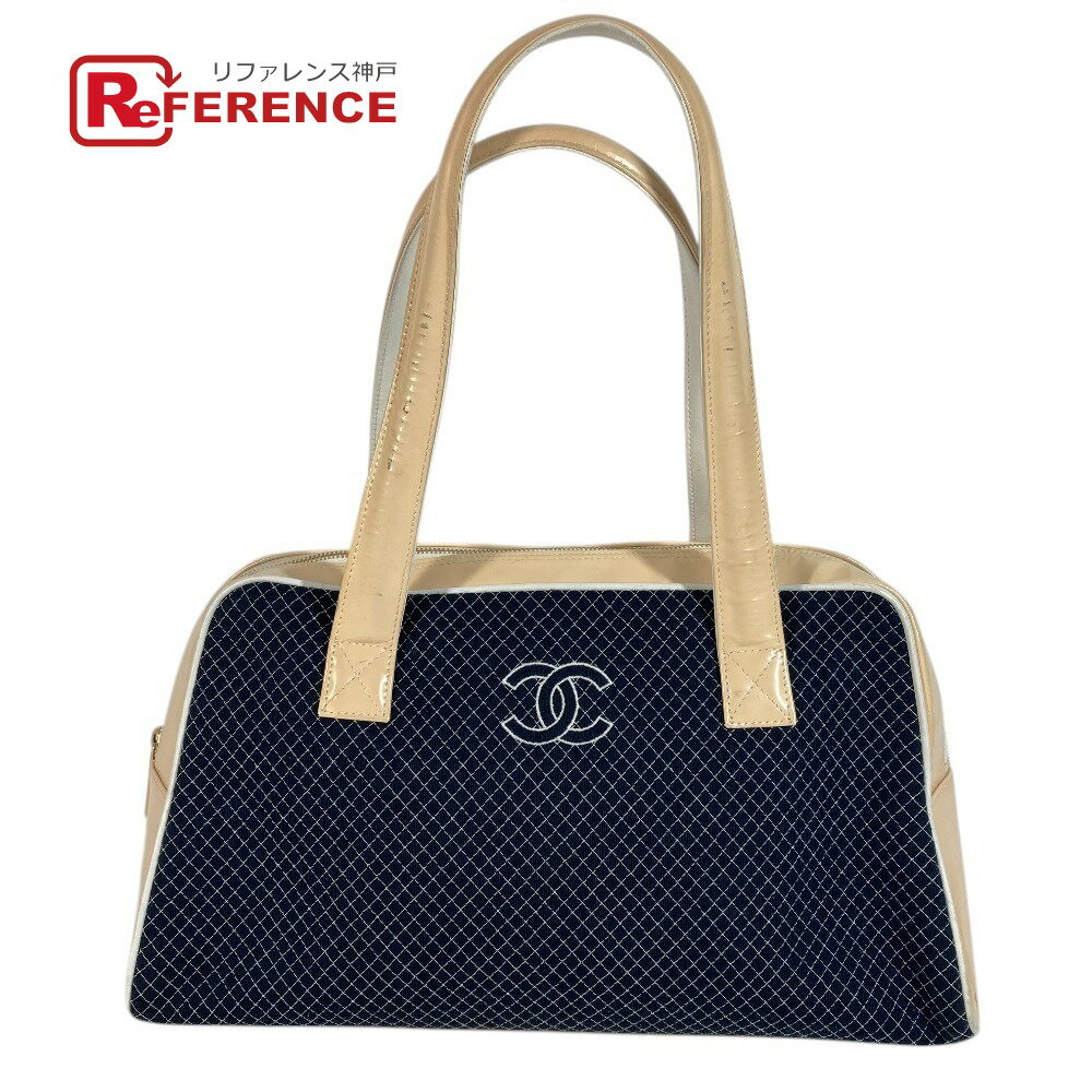 Rakuten - CHANEL シャネル スポーツバッグ ボストンバッグ CC ココマーク ロゴ キルティング カバン トートバッグ 肩掛け ショルダーバッグ キャンバス /エナメル ユニセックス ネイビー 【中古】