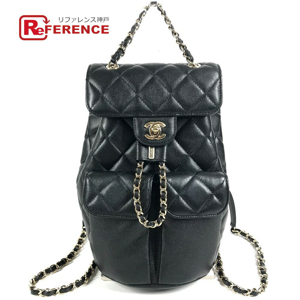 Rakuten - CHANEL シャネル AS3290 ココマーク CC ロゴ キルティング マトラッセ キルティング チェーンリュック Wポケット バックパック カバン リュックサック キャビアスキン レディース ブラック 【中古】