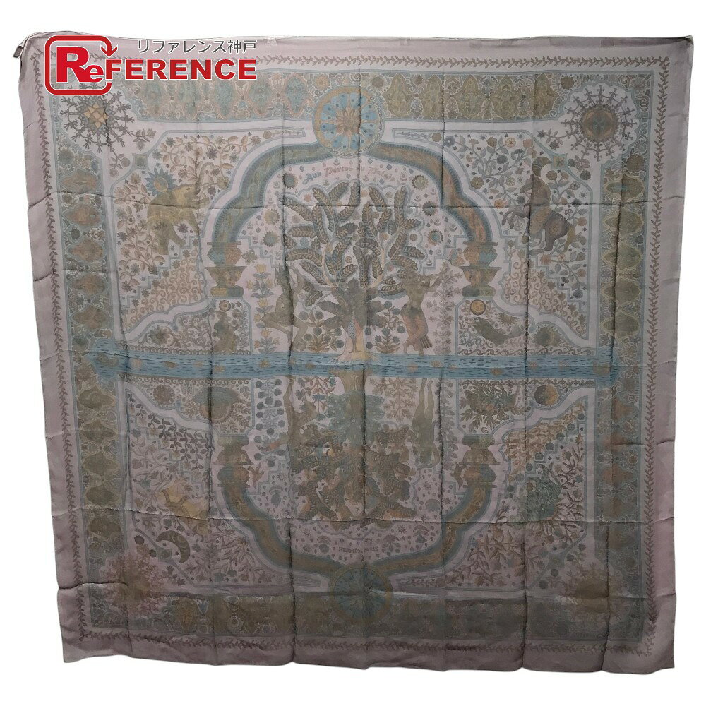 Rakuten - HERMES エルメス Aux Portes du Palais 王宮の扉 カレ140 カレ 140 ショール ストール 大判 スカーフ シルク ユニセックス パープル 【中古】
