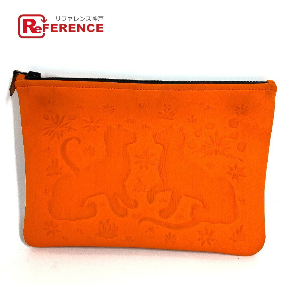 Rakuten - HERMES エルメス レオパード 豹 ヒョウ ネオバンMM ネオバン MM クラッチバッグ カバン メイクポーチ マルチポーチ ポーチ ポリアミド ユニセックス オレンジ 【中古】