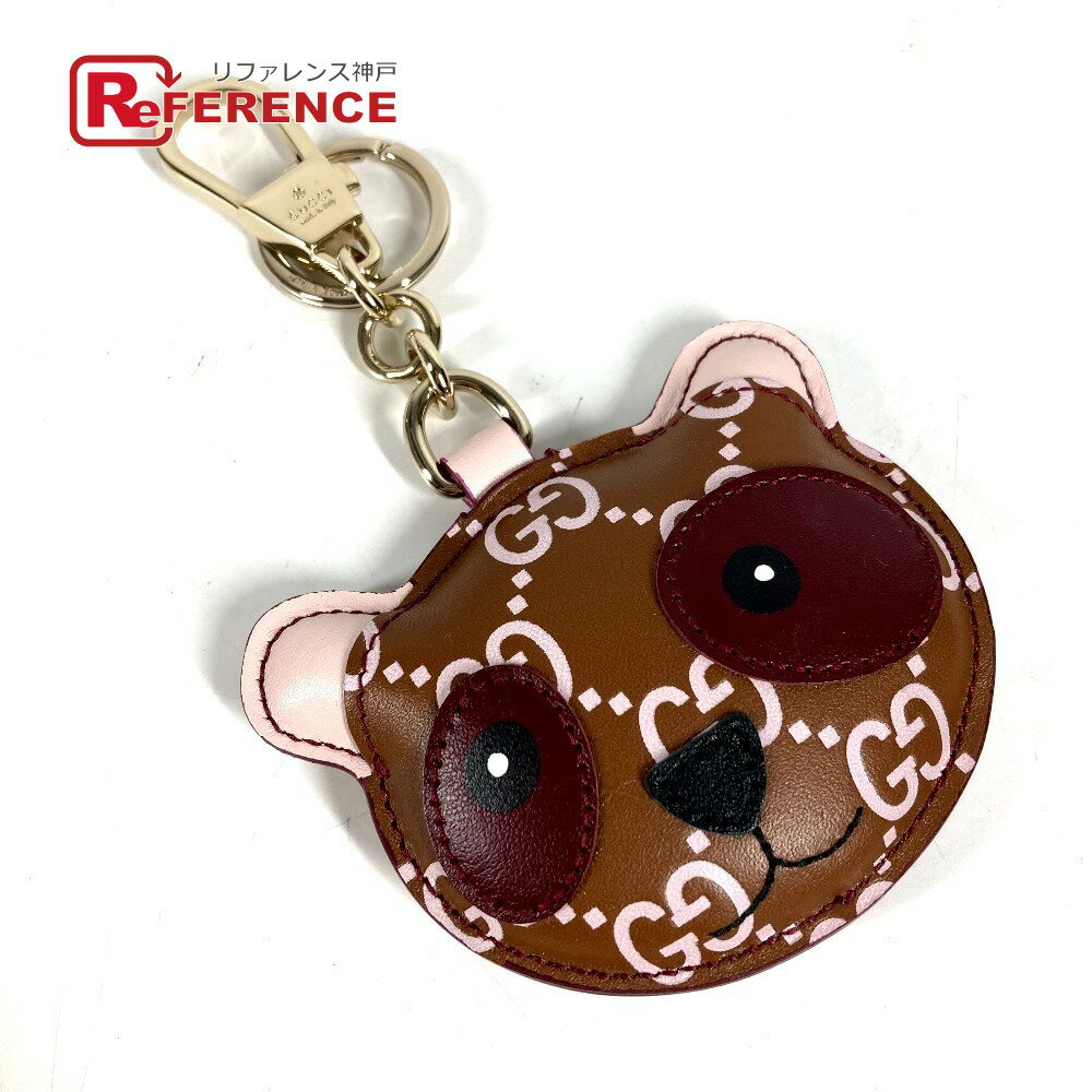 GUCCI - GUCCI グッチ ‎821890 GGエンブレム パンダ シェイプ チャーム バッグチャーム キーホルダー レザー ユニセックス ブラウン 未使用 【中古】