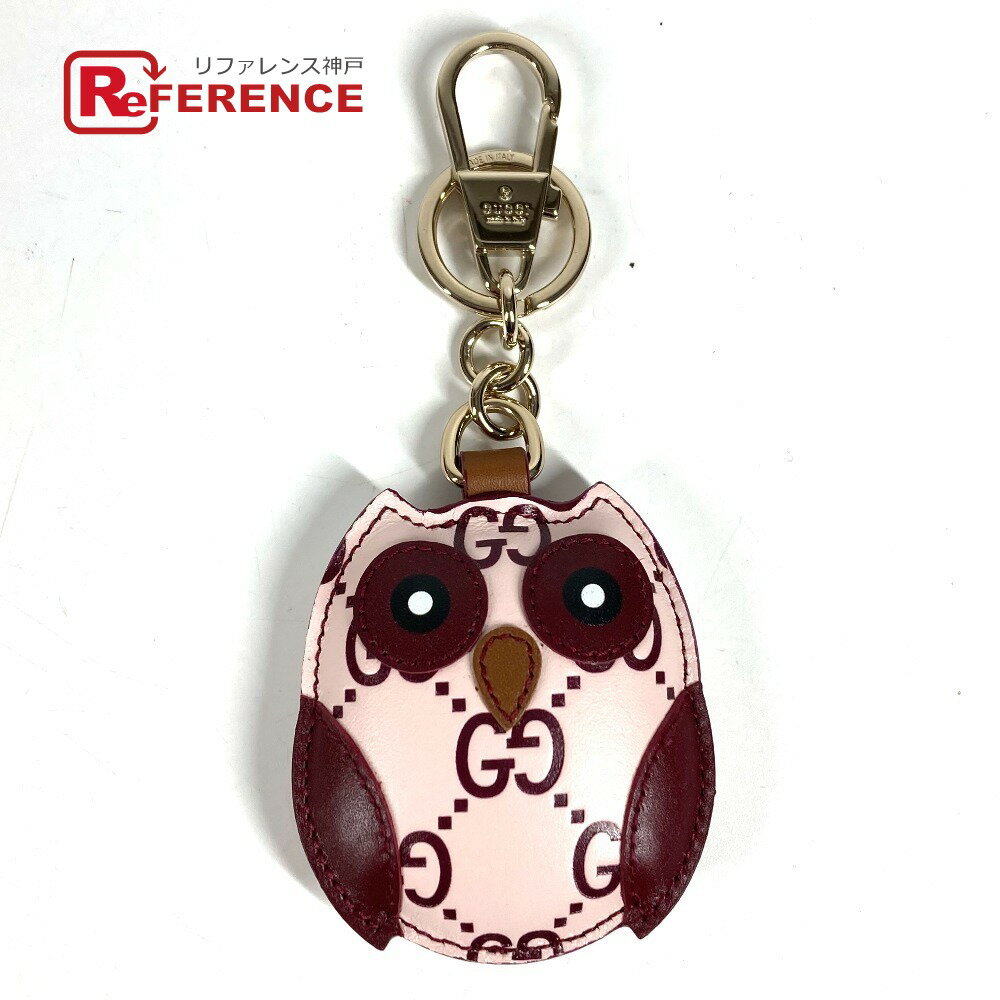 GUCCI - GUCCI グッチ 821813 GGエンブレム オウル ふくろう シェイプ バッグ チャーム バッグチャーム キーホルダー レザー ユニセックス ピンク 未使用 【中古】