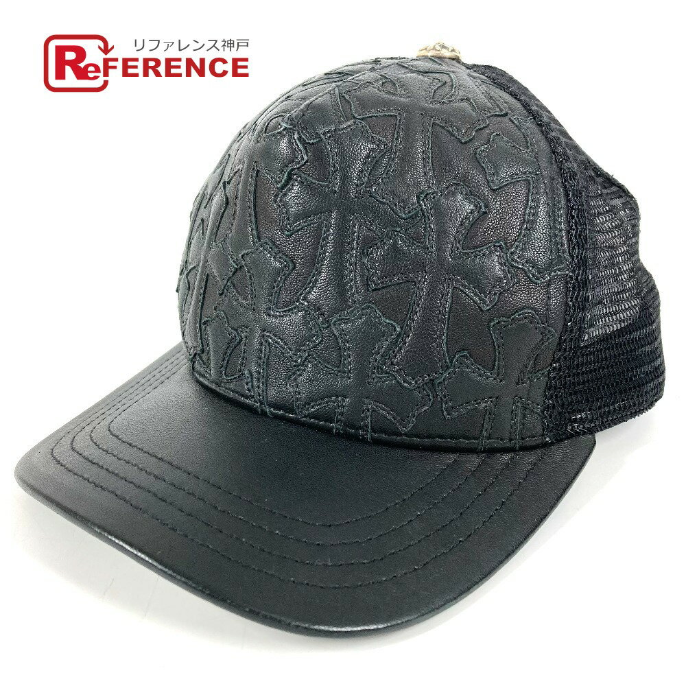 CHROME HEARTS クロムハーツ Cemetary Cross Leather Patch Trucker Cap セメタリークロス レザーパッチ 革 帽子 キャップ帽 ベースボール メッシュ キャップ レザー ユニセックス ブラック 